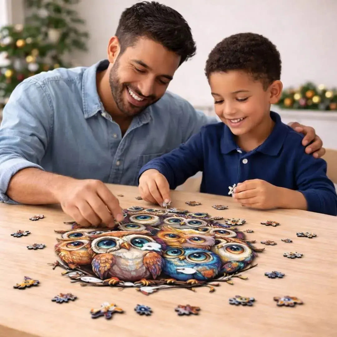 Puzzle Bois Hiboux Colorés