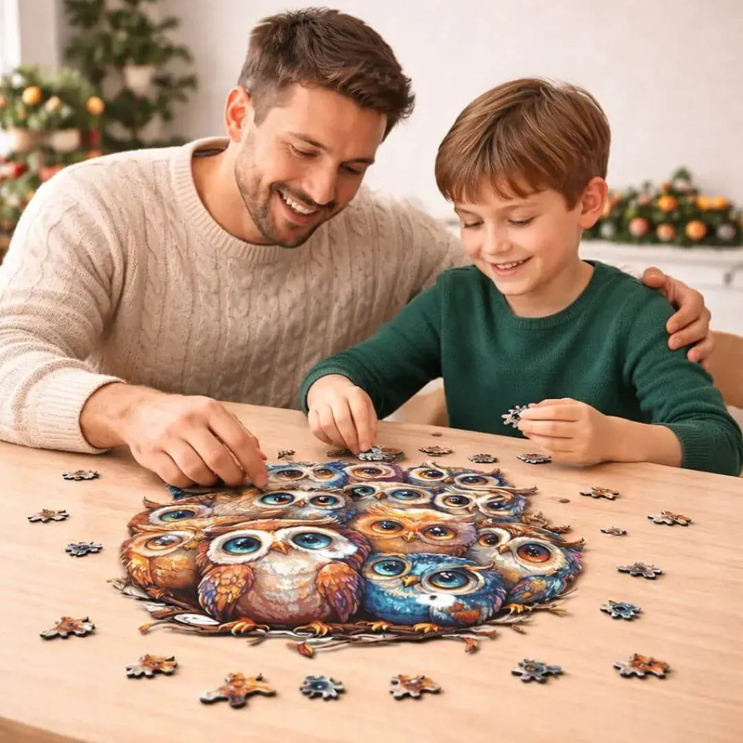 Puzzle Bois Hiboux Colorés