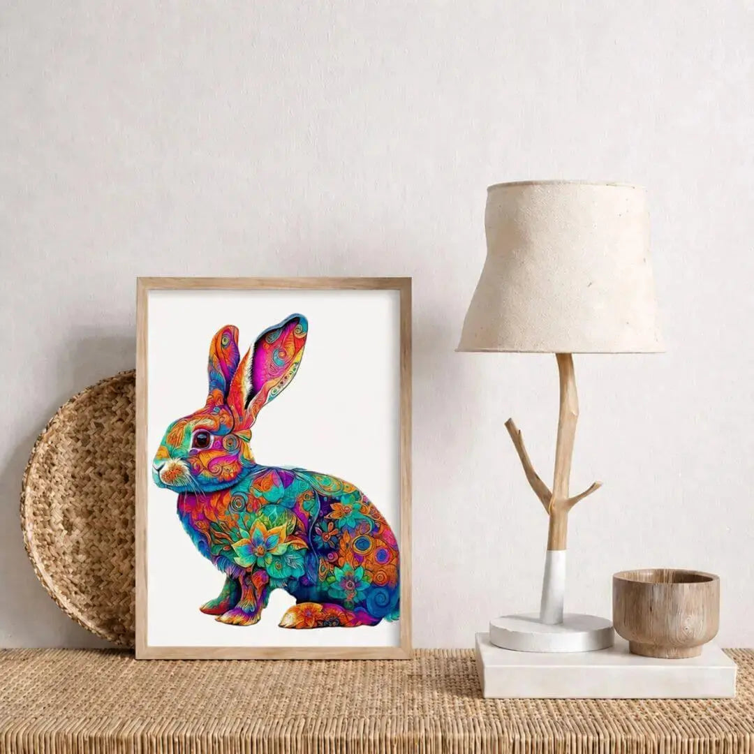 Puzzle Bois Lapin Mandala Coloré – Pièces Uniques