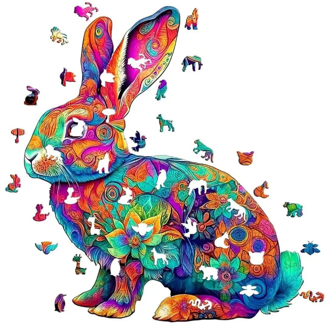 Puzzle Bois Lapin Mandala Coloré – Pièces Uniques