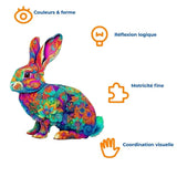 Puzzle Bois Lapin Mandala Coloré – Pièces Uniques