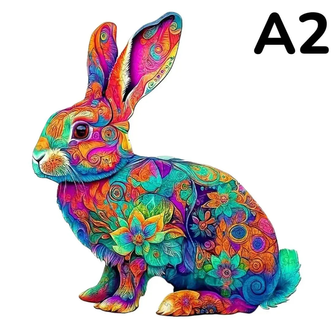 Puzzle Bois Lapin Mandala Coloré – Pièces Uniques