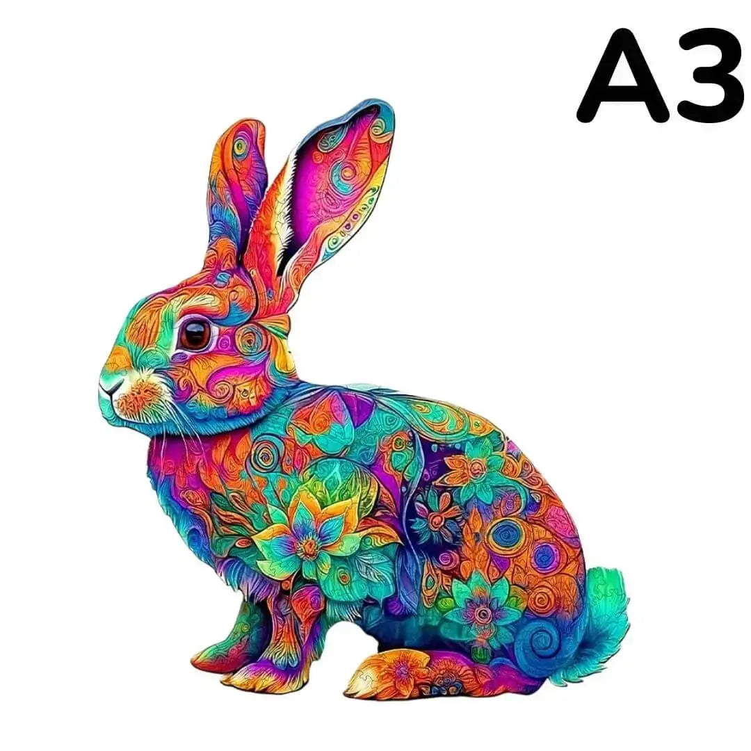 Puzzle Bois Lapin Mandala Coloré – Pièces Uniques