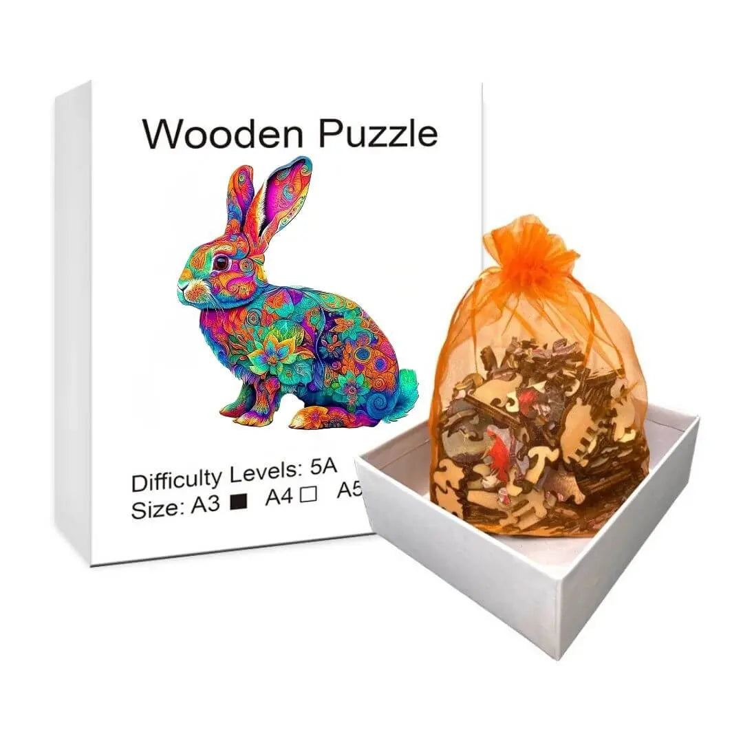 Puzzle Bois Lapin Mandala Coloré – Pièces Uniques