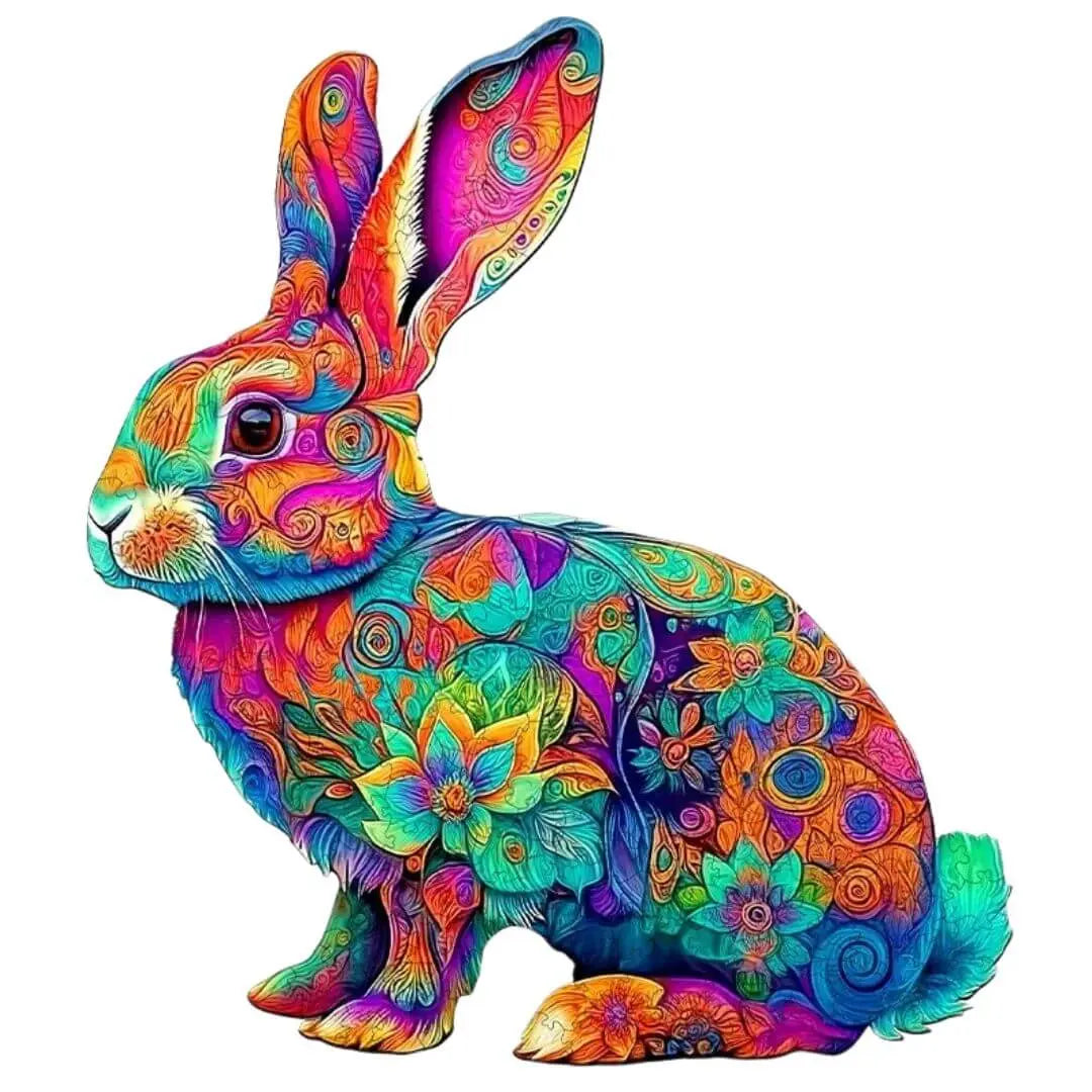 Puzzle Bois Lapin Mandala Coloré – Pièces Uniques