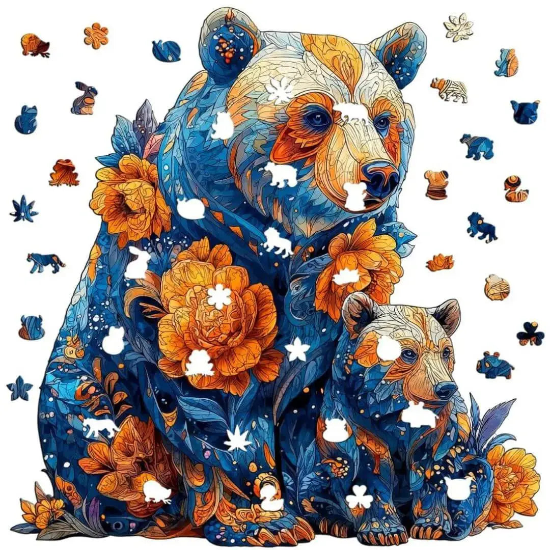 Puzzle Bois Ours Floral – Activité Sans Écran Enfant & Famille