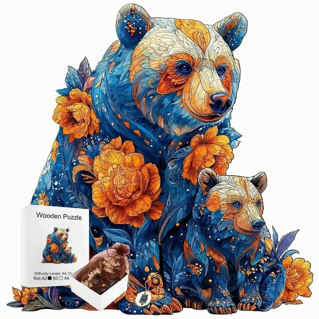 Puzzle Bois Ours Floral – Activité Sans Écran Enfant & Famille