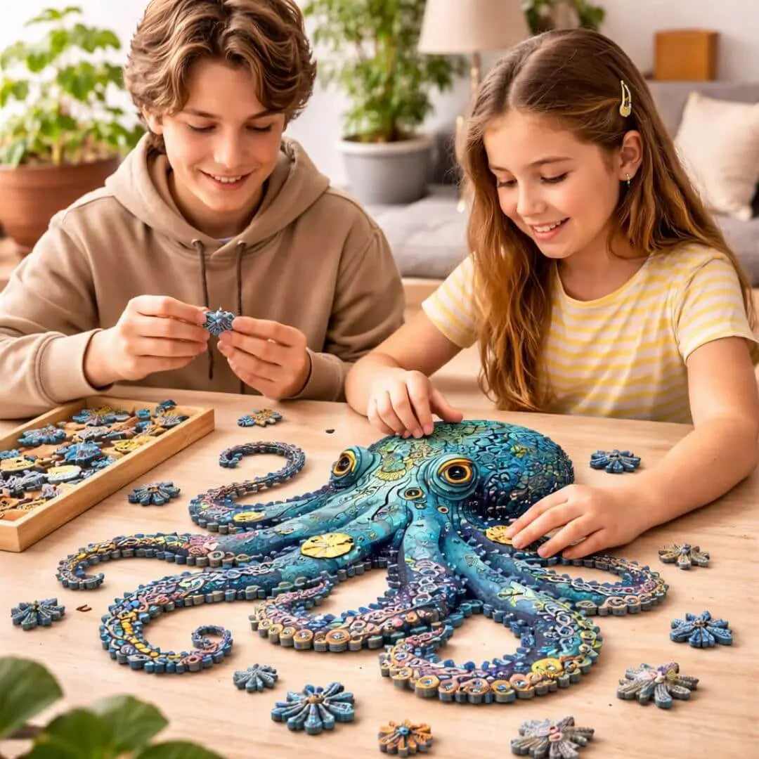 Puzzle Bois Pieuvre Fascinante