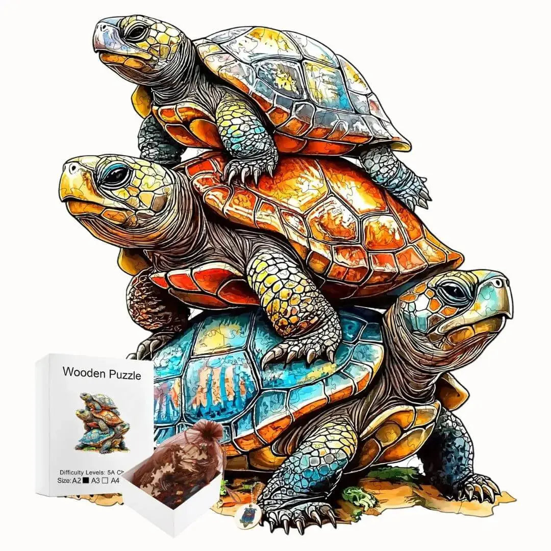 Puzzle Bois Tortues Océanes Colorées