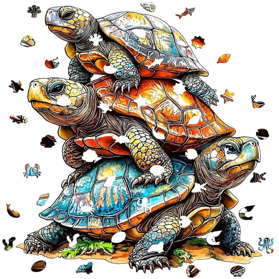 Puzzle Bois Tortues Océanes Colorées