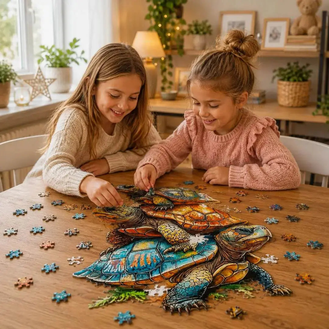 Puzzle Bois Tortues Océanes Colorées