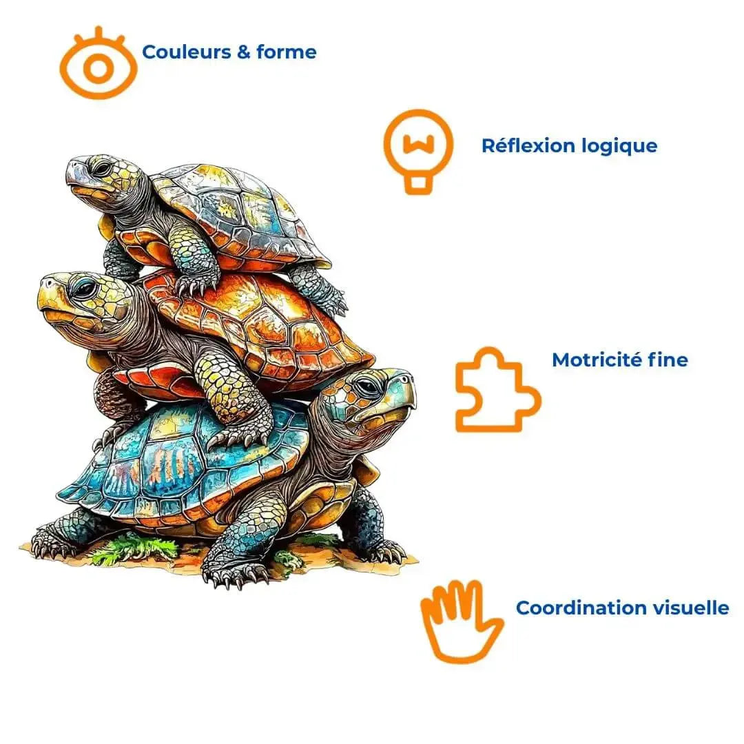 Puzzle Bois Tortues Océanes Colorées