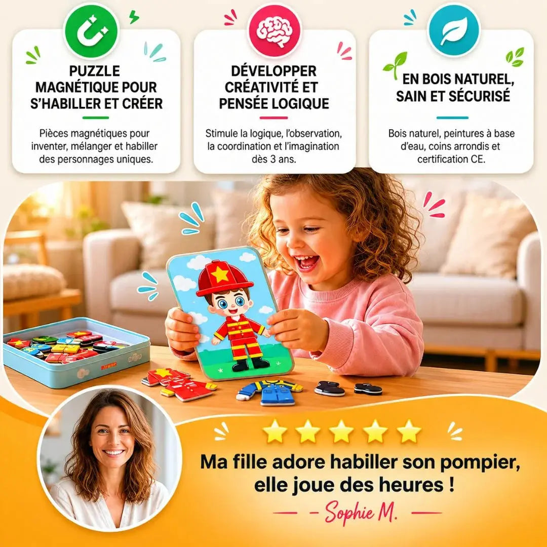 Puzzle Magnétique Habillage Enfant Bois