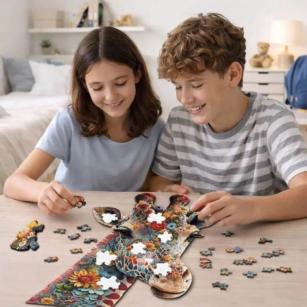 Puzzle en Bois Girafe Fleurie – Giraffika