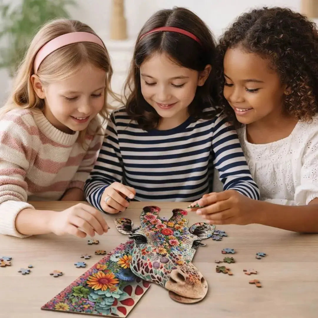 Puzzle en Bois Girafe Fleurie – Giraffika