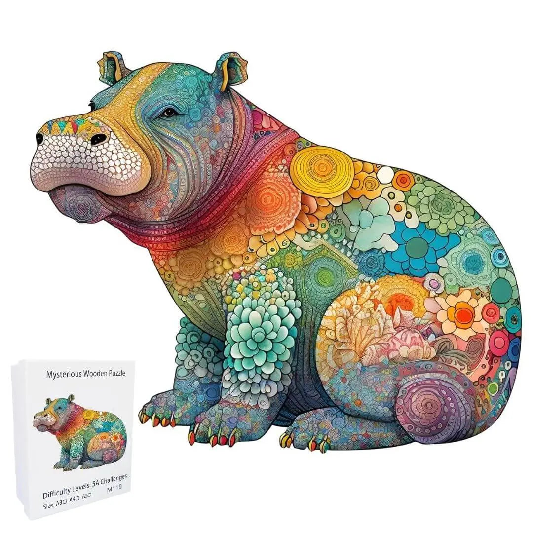 Puzzle en Bois Hippopotame Coloré – HippoPuzzle