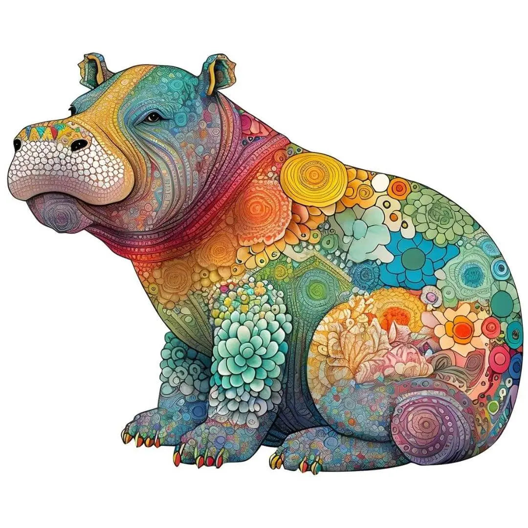 Puzzle en Bois Hippopotame Coloré – HippoPuzzle