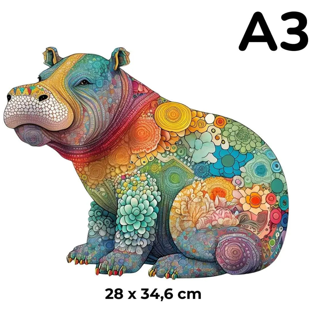 Puzzle en Bois Hippopotame Coloré – HippoPuzzle