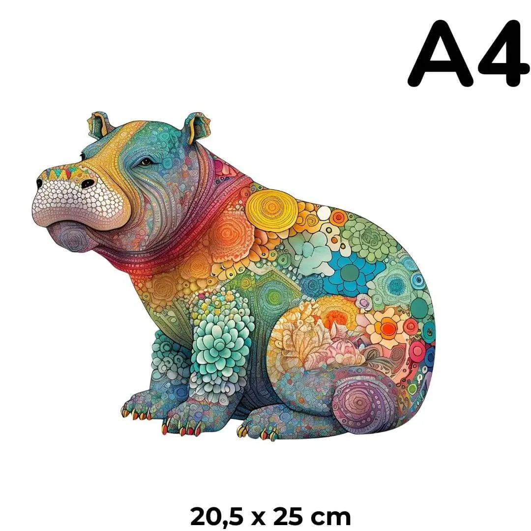 Puzzle en Bois Hippopotame Coloré – HippoPuzzle