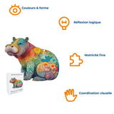 Puzzle en Bois Hippopotame Coloré – HippoPuzzle