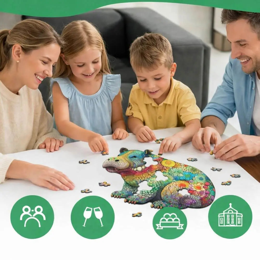 Puzzle en Bois Hippopotame Coloré – HippoPuzzle