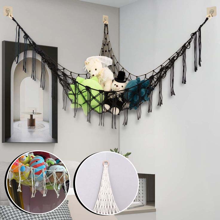 Rangement pour peluches | Filet Triangulaire Bomac Hamac en macramé esquis pour le rangement des peluches