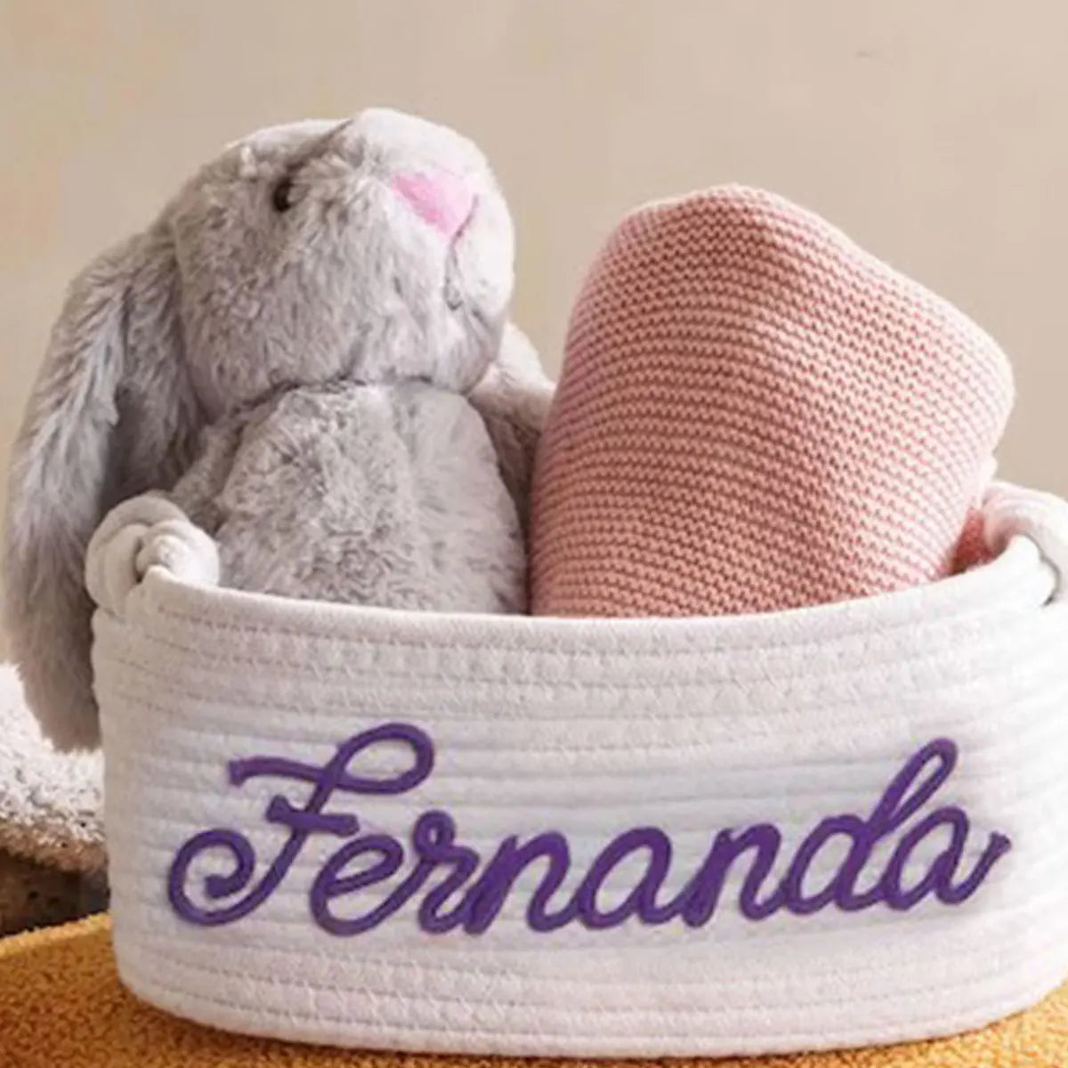 Personalized cotton rope storage basket with name – Handmade, 3 sizes