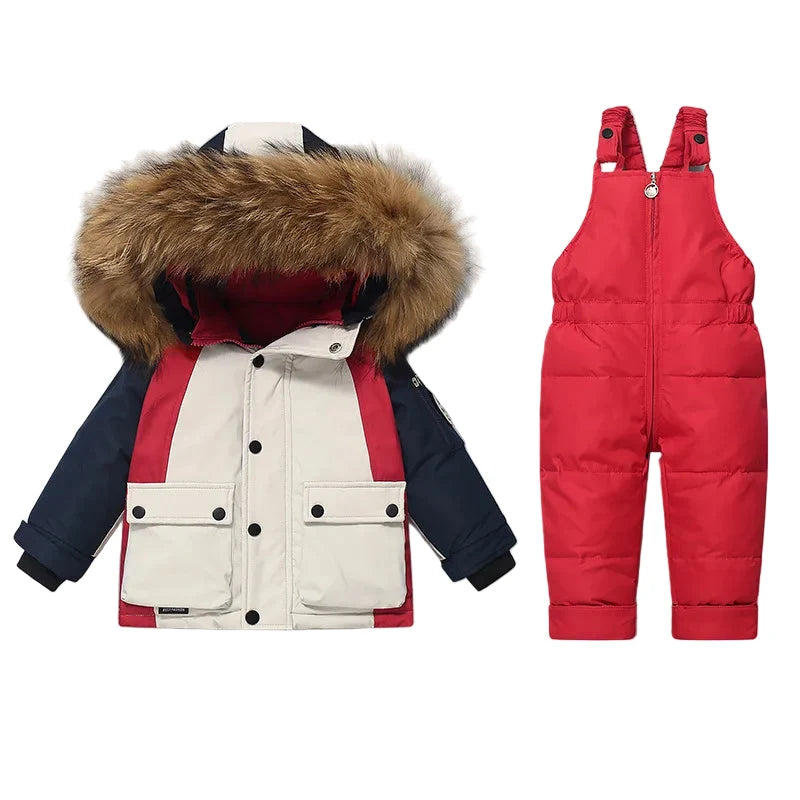 Ensemble Ski Enfant Hiver Chaud – Manteau Doublé Fourrure & Salopette