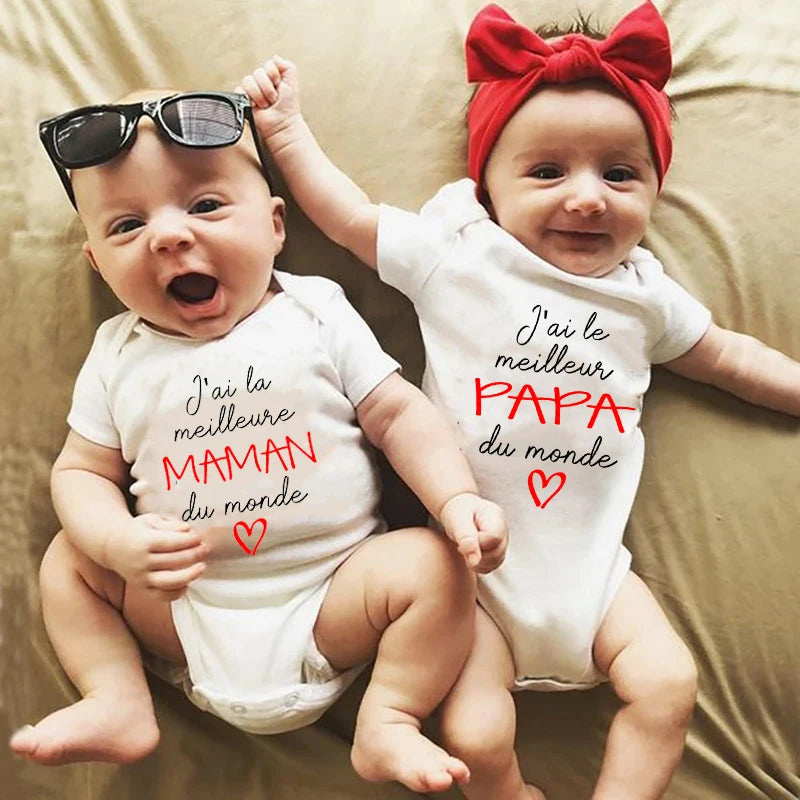Body bébé en coton message Maman ou Papa – Cadeau de naissance pour les parents