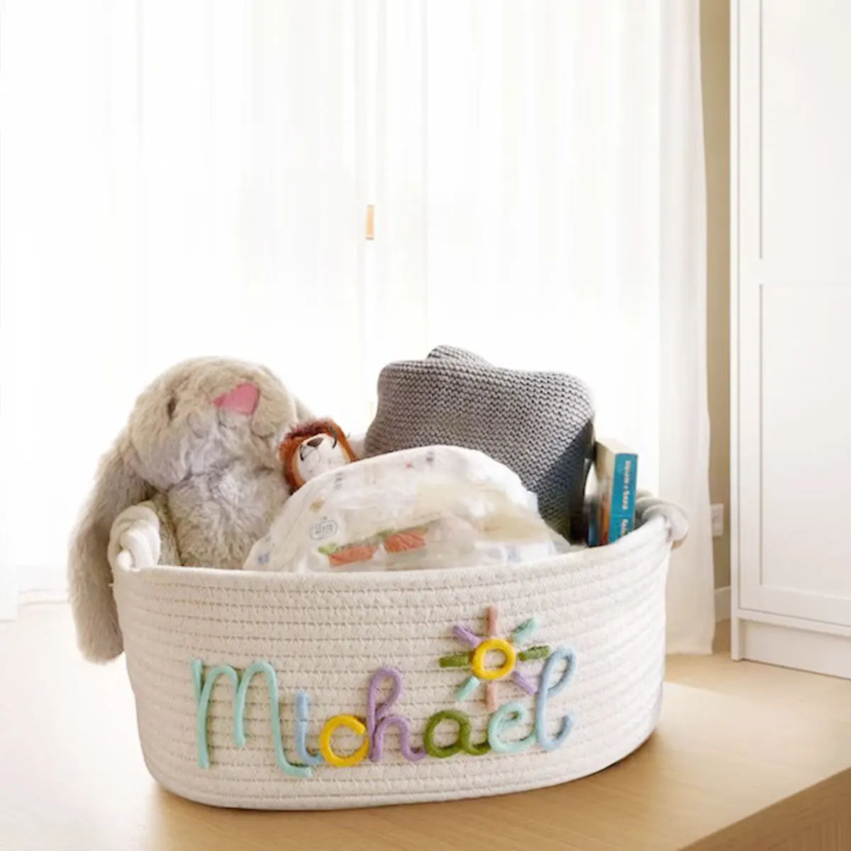 Personalized cotton rope storage basket with name – Handmade, 3 sizes