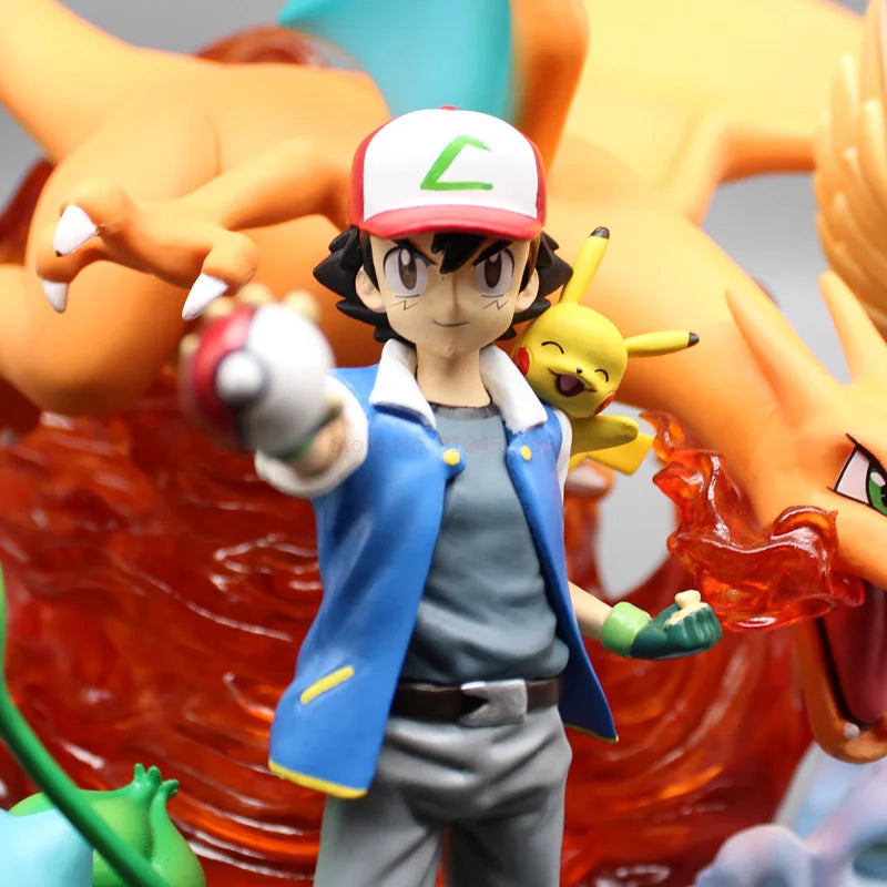 Figurine Pokémon Sacha & Pikachu, Dracaufeu, Carapuce, Bulbizarre