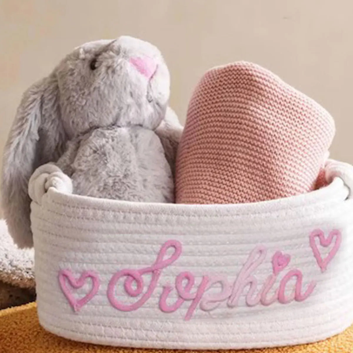 Personalized cotton rope storage basket with name – Handmade, 3 sizes