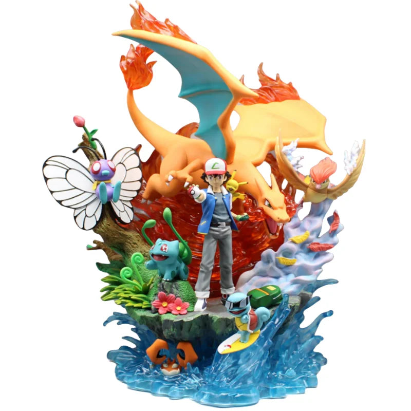 Figurine Pokémon Sacha & Pikachu, Dracaufeu, Carapuce, Bulbizarre