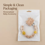 Attache-tétine personnalisée prénom, perles en bois et lion au crochet – Cadeau de naissance