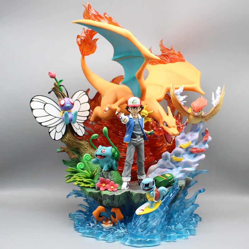 Figurine Pokémon Sacha & Pikachu, Dracaufeu, Carapuce, Bulbizarre