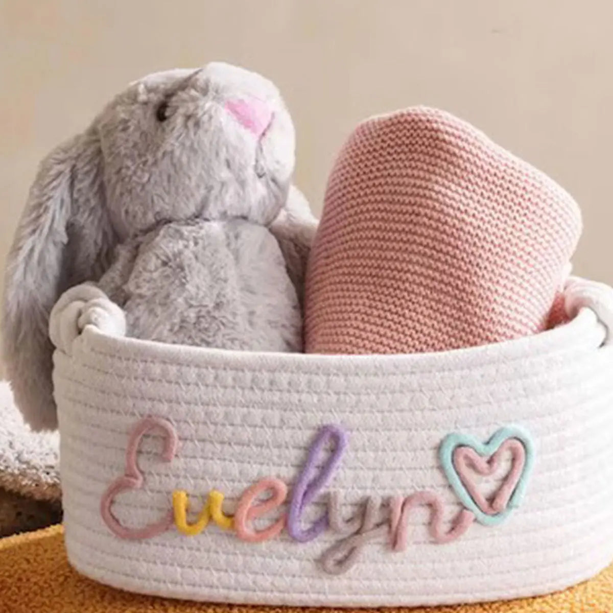 Personalized cotton rope storage basket with name – Handmade, 3 sizes