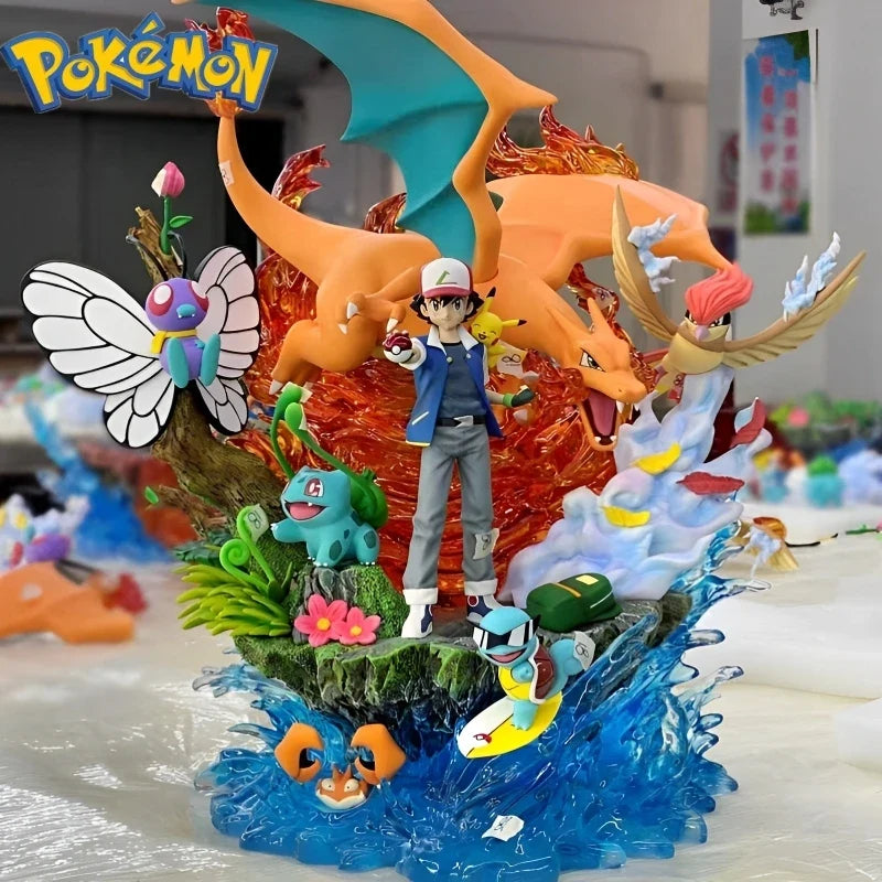 Figurine Pokémon Sacha & Pikachu, Dracaufeu, Carapuce, Bulbizarre
