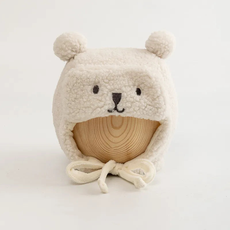 Bonnet Bébé Hiver Ourson avec Liens
