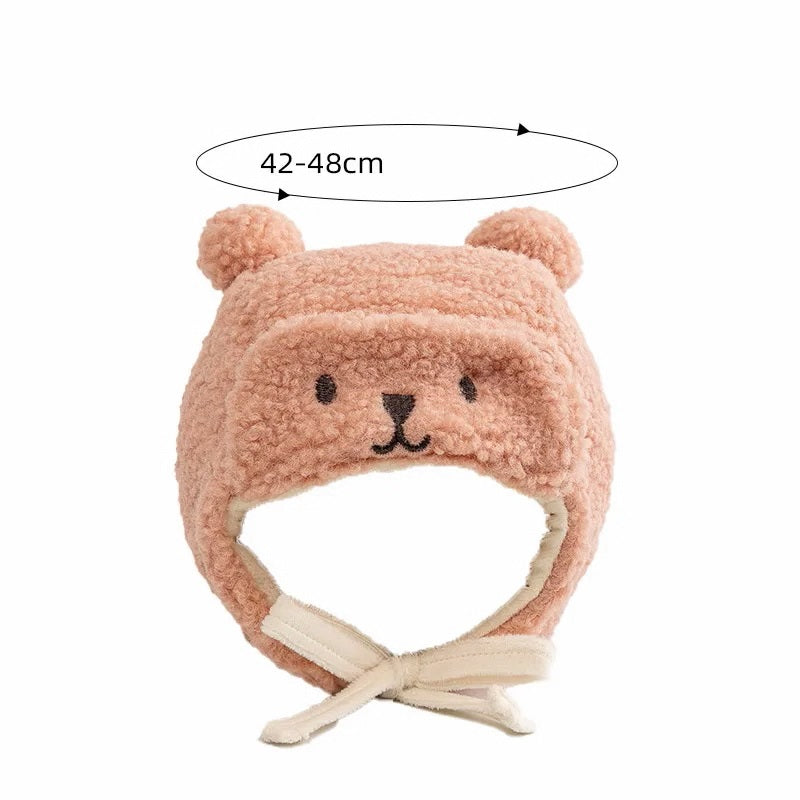 Bonnet Bébé Hiver Ourson avec Liens