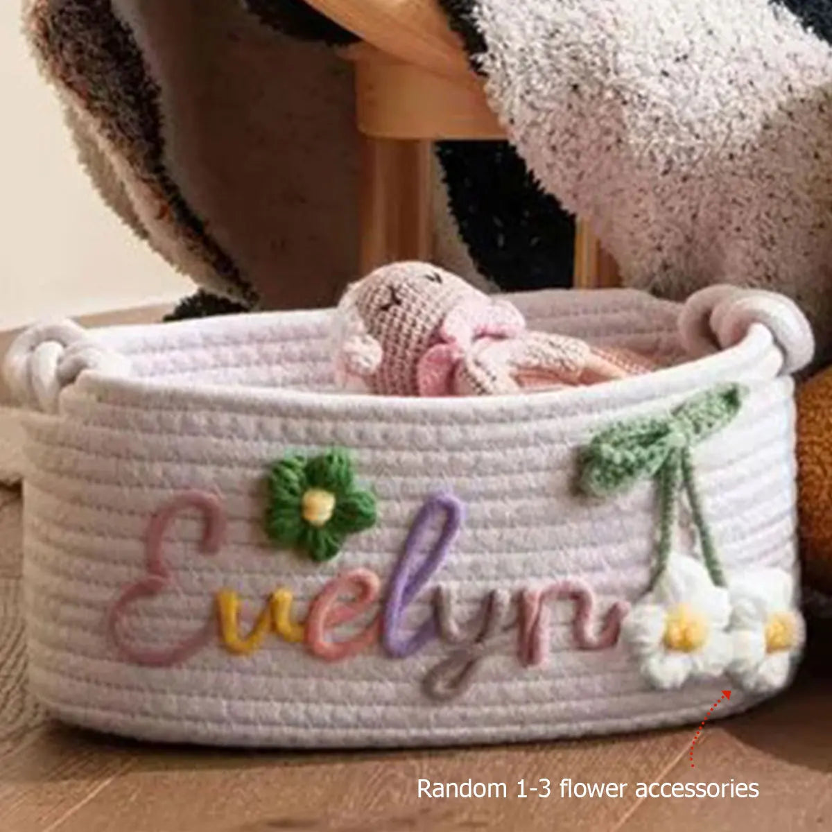 Personalized cotton rope storage basket with name – Handmade, 3 sizes