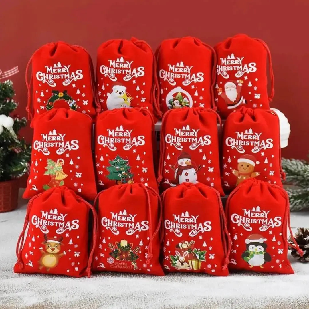 Sac Cadeau Noël – Velours Rouge Festif