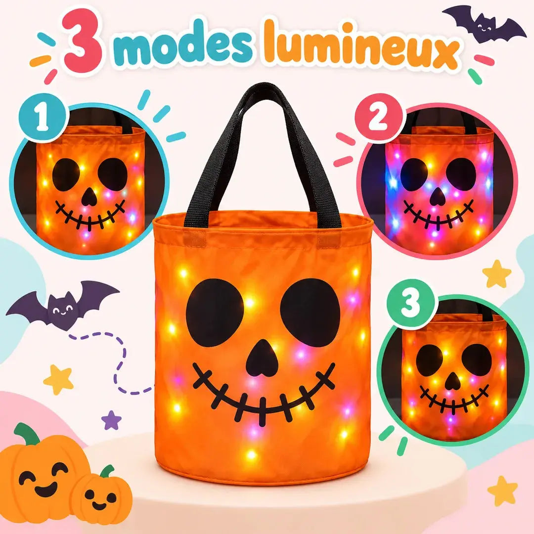 Sac à Bonbons Halloween LED Réutilisable pour Enfant
