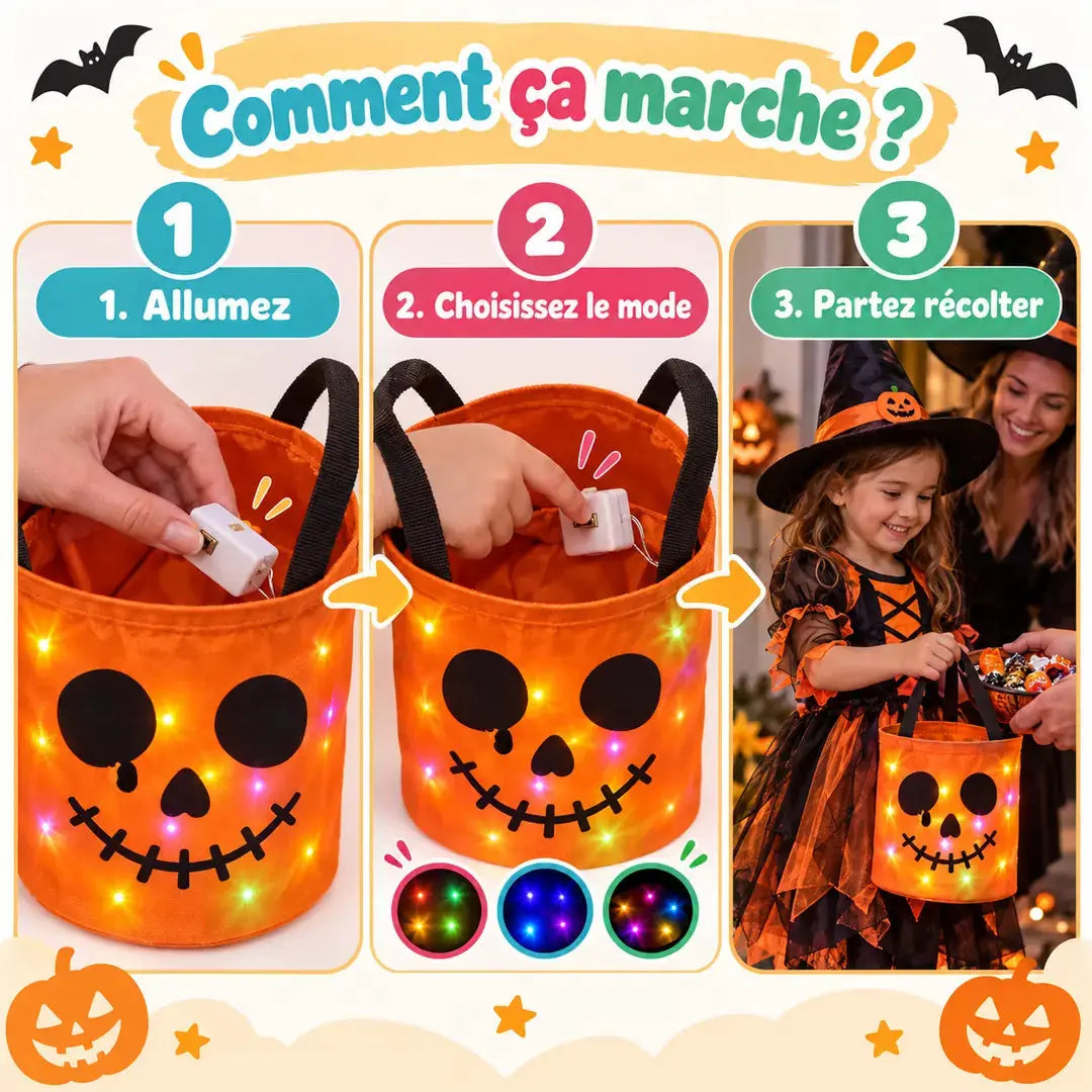 Sac à Bonbons Halloween LED Réutilisable pour Enfant