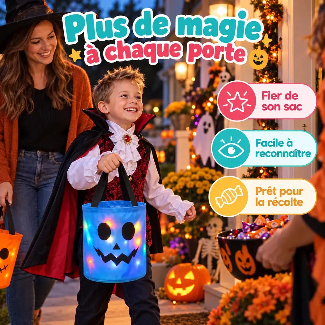 Sac à Bonbons Halloween LED Réutilisable pour Enfant