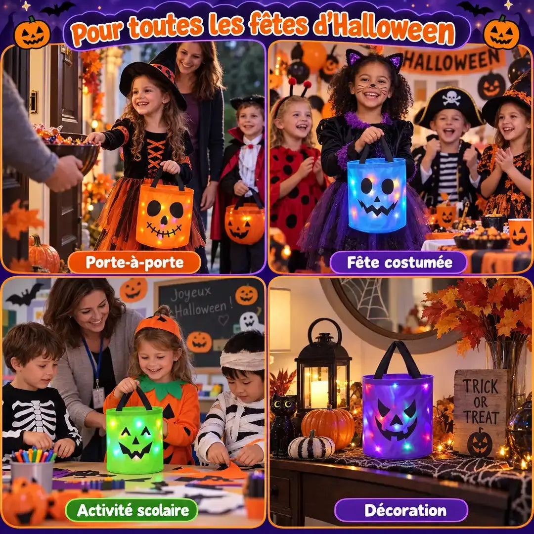 Sac à Bonbons Halloween LED Réutilisable pour Enfant