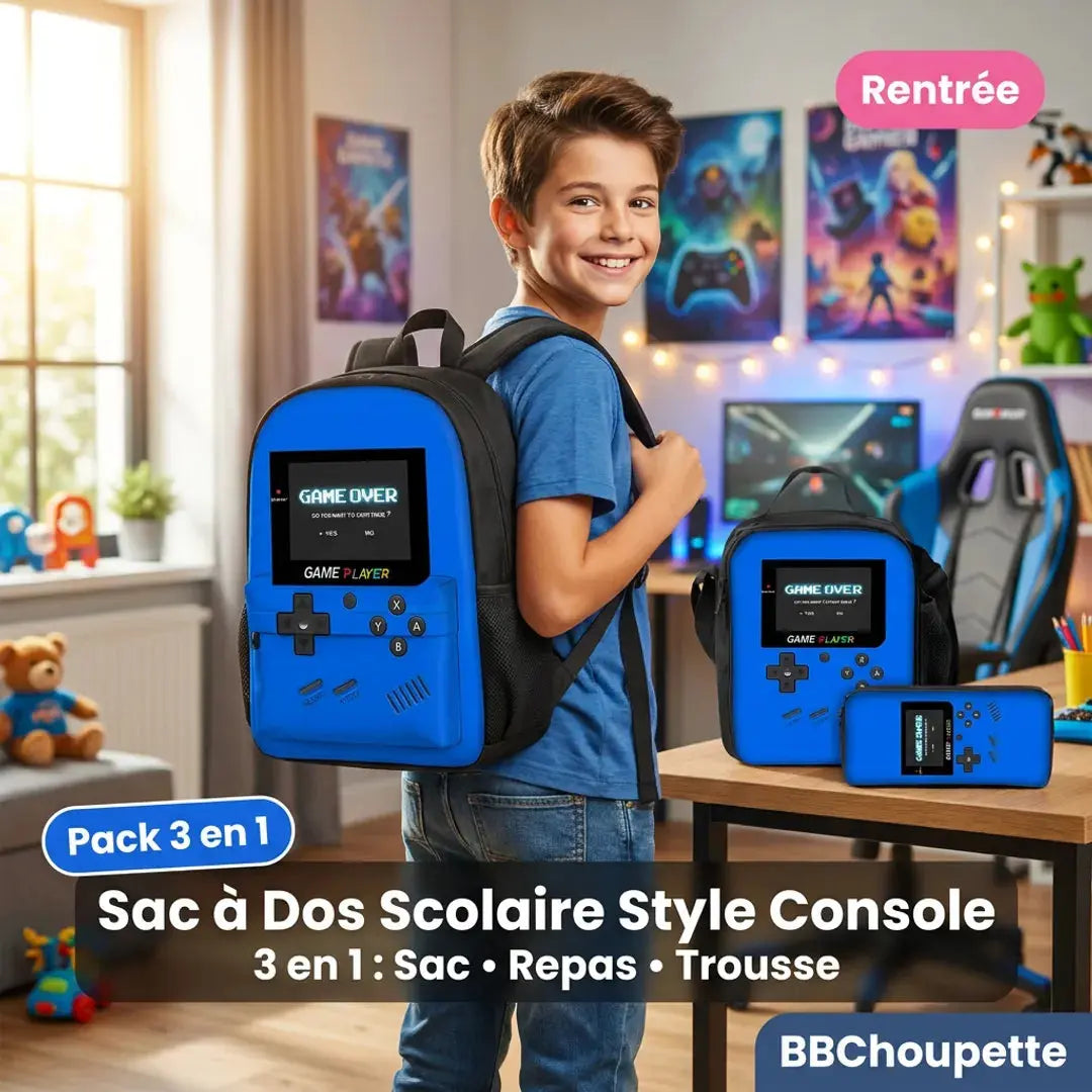 Sac à Dos Scolaire 3 en 1 Style Console Gamer