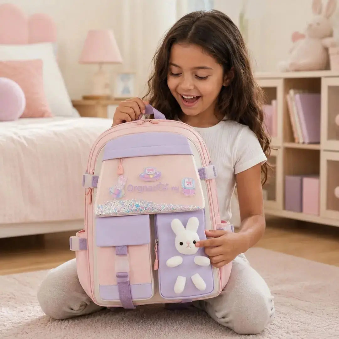 Sac à Dos Scolaire Fille Kawaii – Peluche Lapin