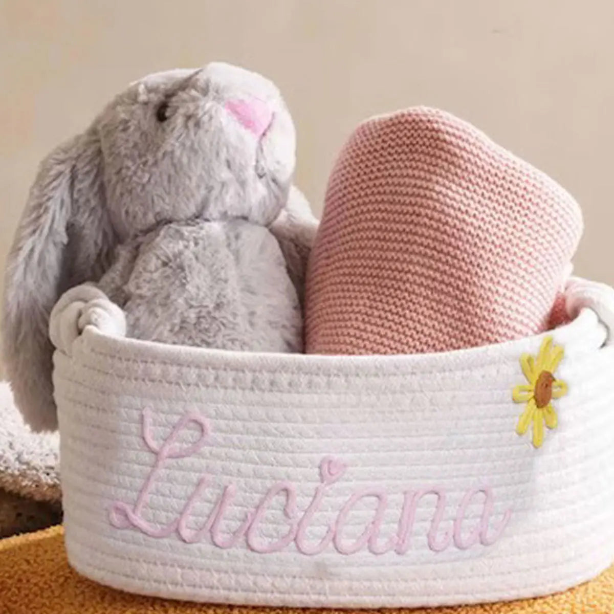 Personalized cotton rope storage basket with name – Handmade, 3 sizes