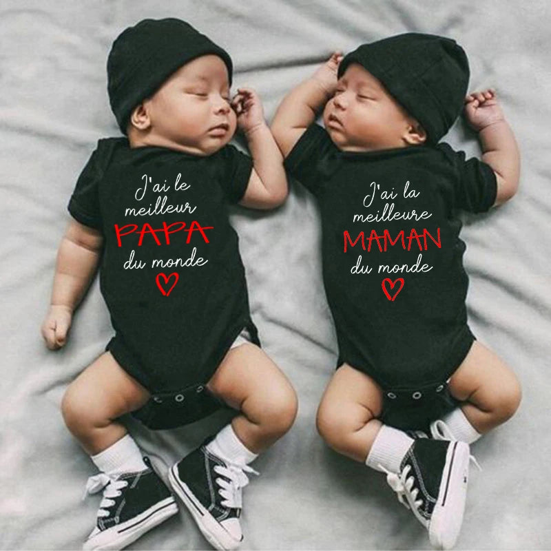 Body bébé en coton message Maman ou Papa – Cadeau de naissance pour les parents