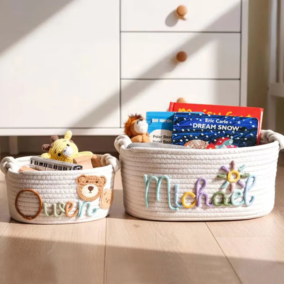Personalized cotton rope storage basket with name – Handmade, 3 sizes